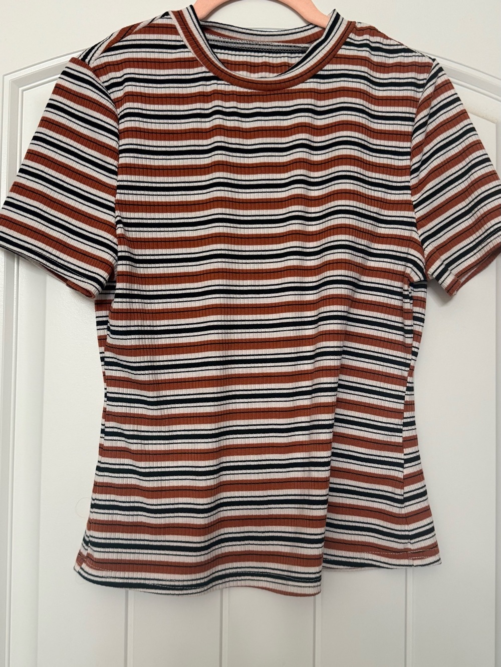 Striped Short-Sleeve Ribbed Tee - Rust Multi - Picture 2 of 4